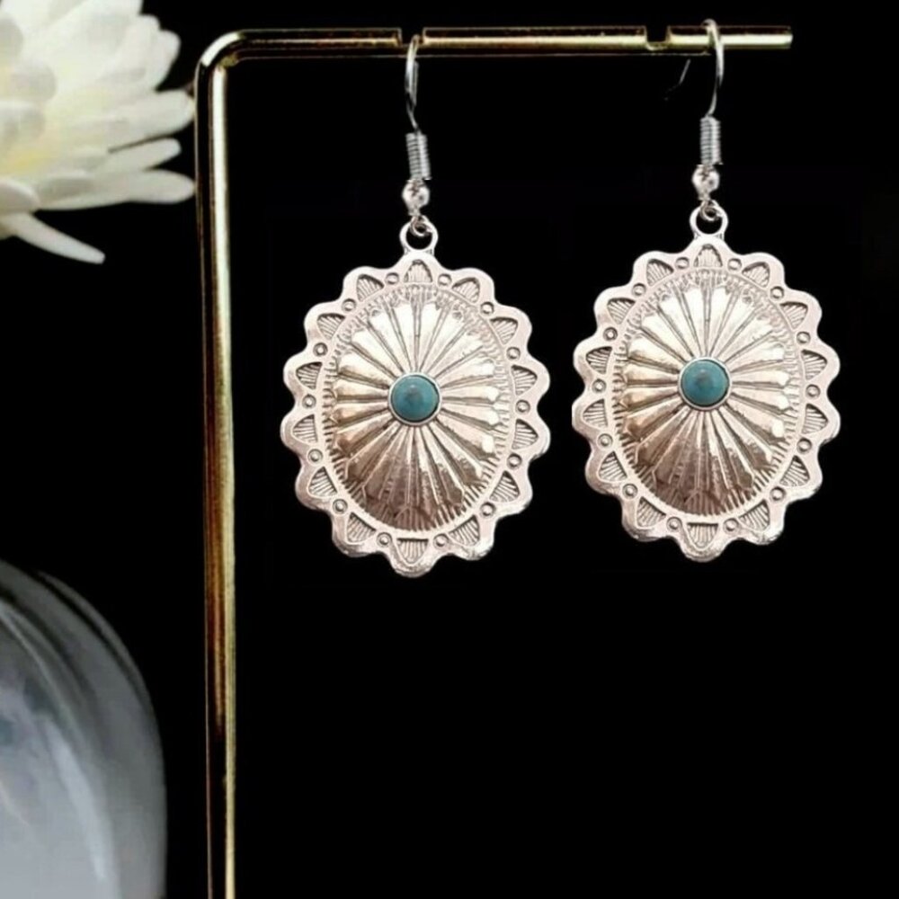 Turquoise 925 Silver Concho Earrings